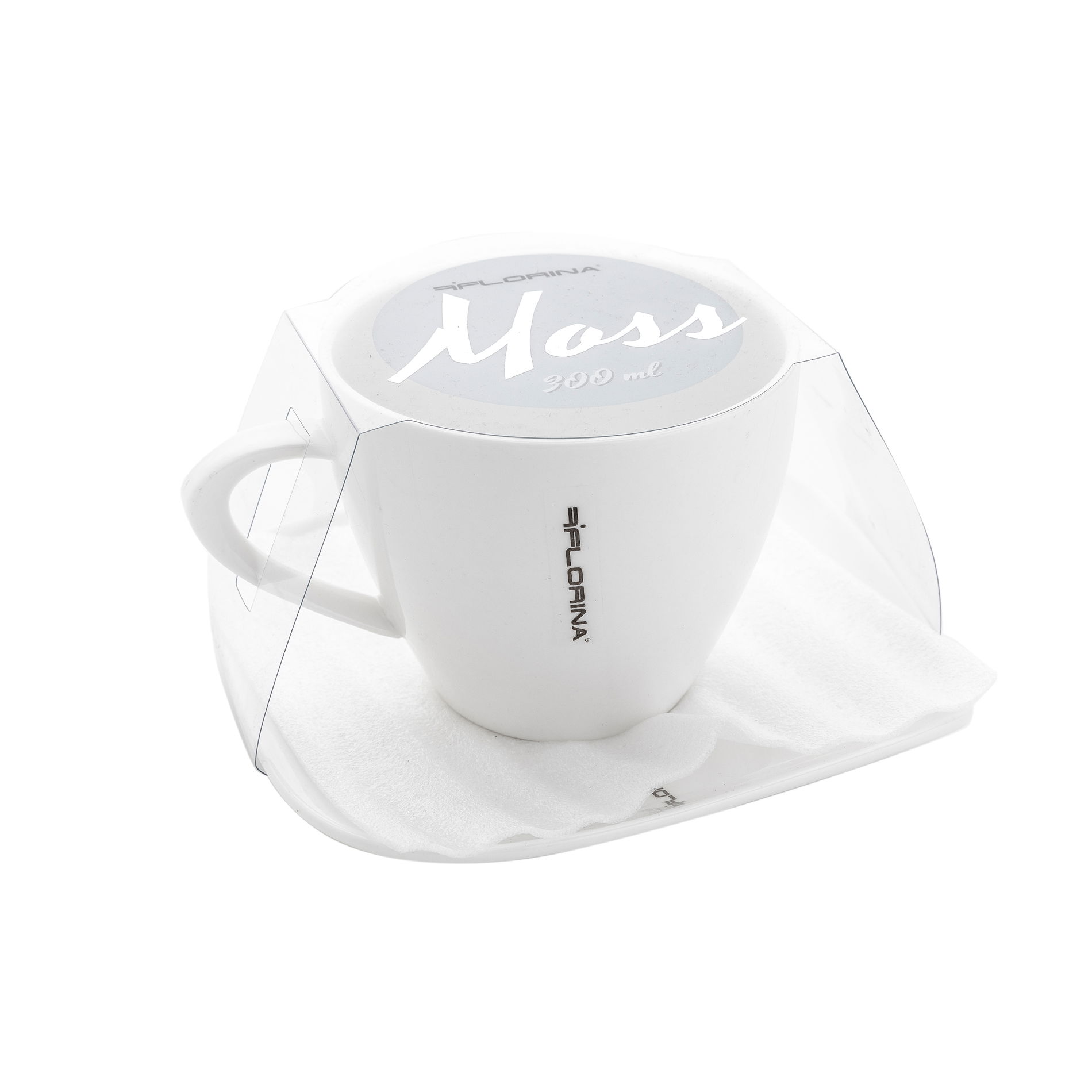 FLORINA Moss 300 ml ecru - porcelánový šálek na kávu a čaj s podšálkem