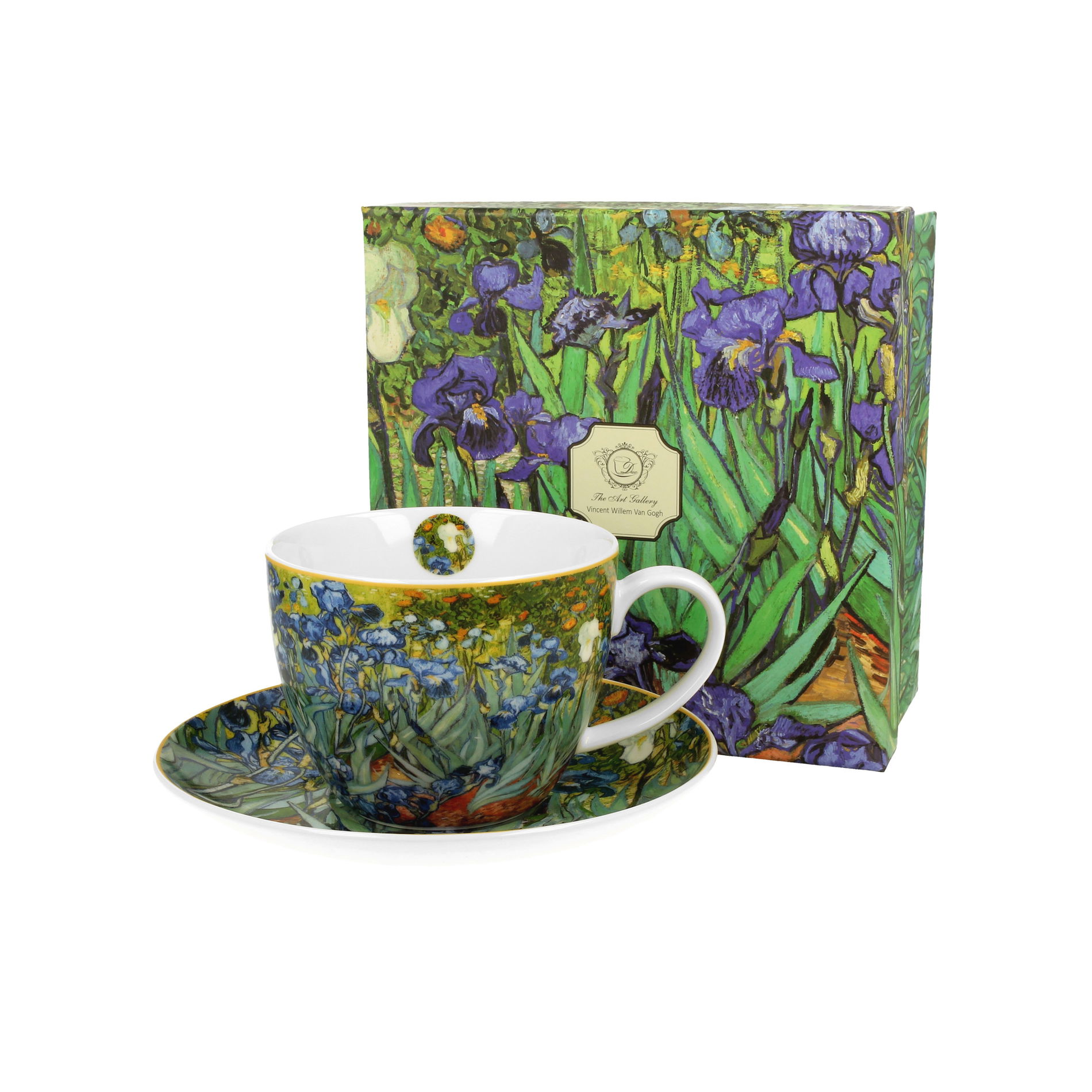 Čajová a kávová konvička zo skla s ohrievačom a šálkami DUO ART GALLERY IRISES BY V. VAN GOGH 1 l