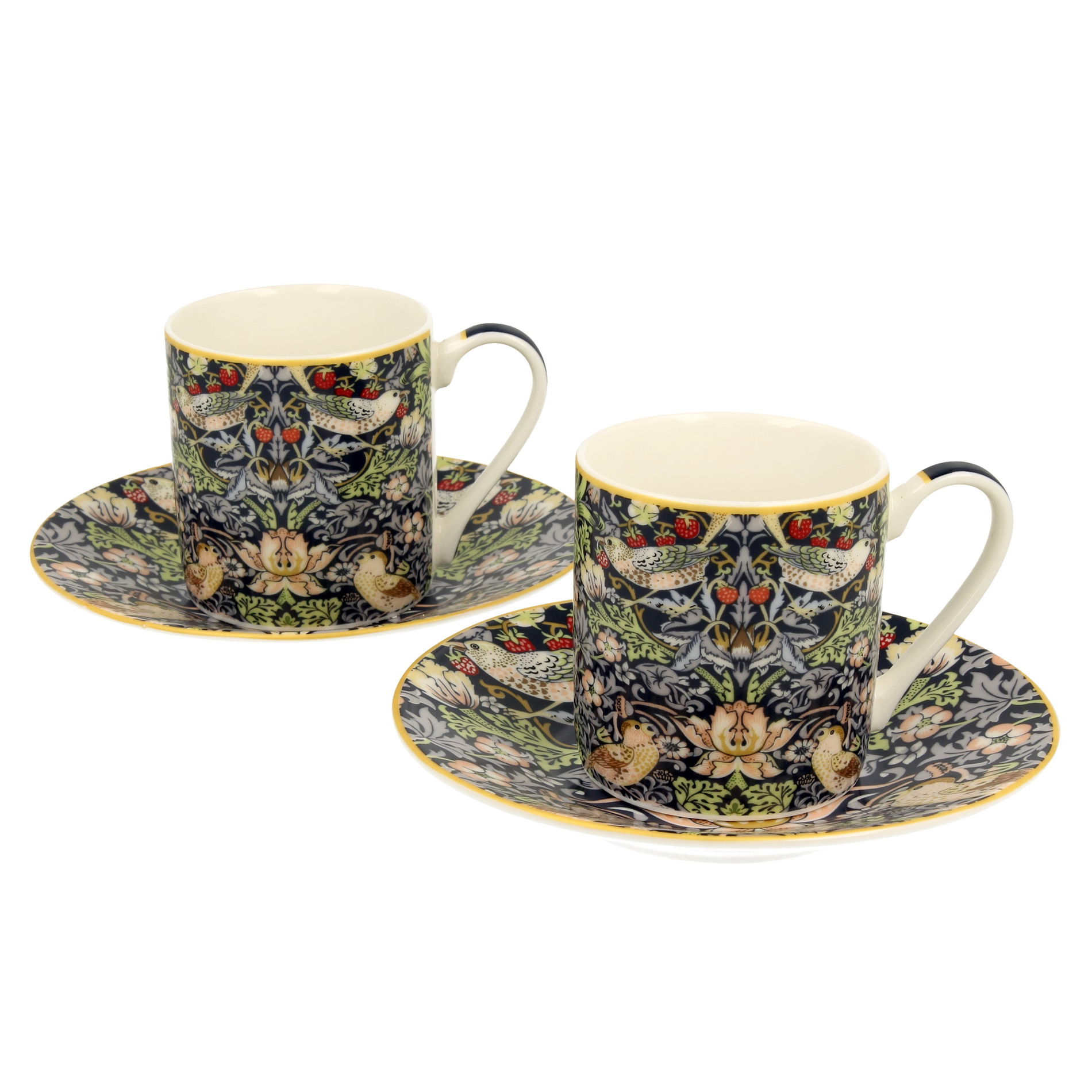 DUO Art Gallery By William Morris Strawberry Thief 90 ml 2 szt. wielokolorowe - filiżanki do espresso porcelanowe ze spodkami