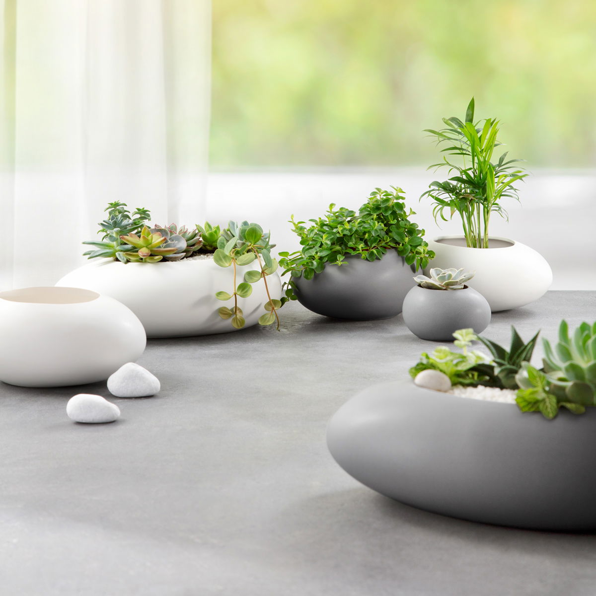 TESCOMA Fancy Home Stones Oval 9,5 cm šedý - keramický květináč (obal na květináč)