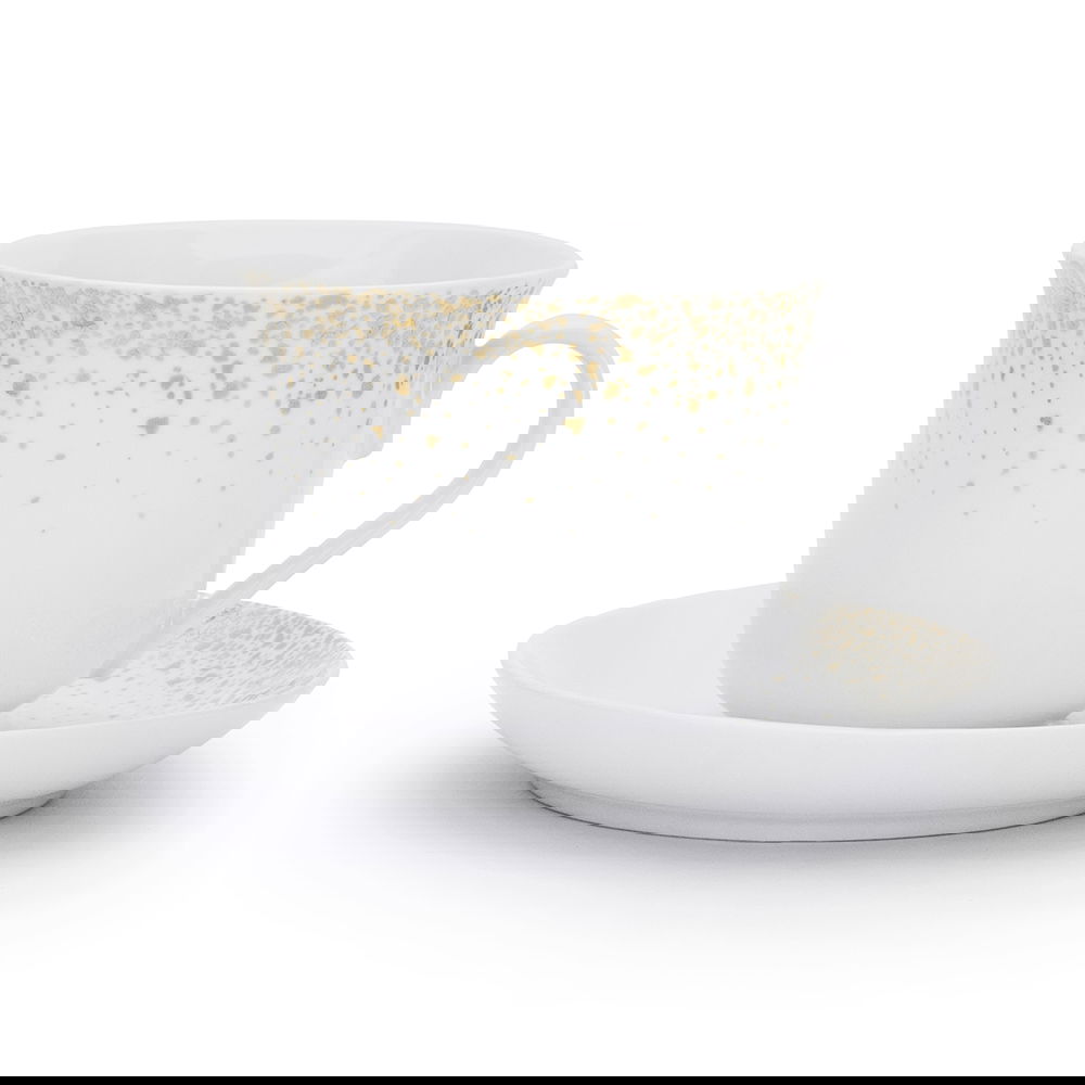 Porcelánový šálka na kávu a čaj s tanierikom CERAMIKA TUŁOWICE SIGN GOLD BIELA 430 ml