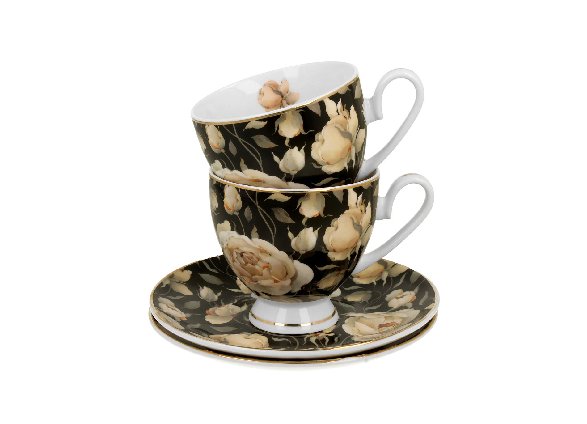 Filiżanki do kawy i herbaty porcelanowe ze spodkami DUO THE SECRET GARDEN ENGLISH ROSES 220 ml 2 szt.