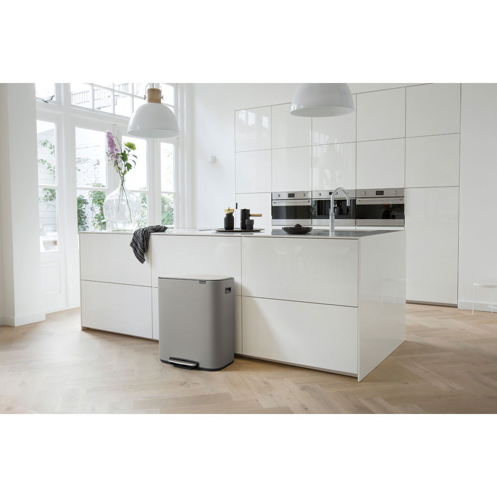 BRABANTIA Bo 2 x 30 l šedý - nerezový koš na třídění odpadu dvoukomorový s pedálem