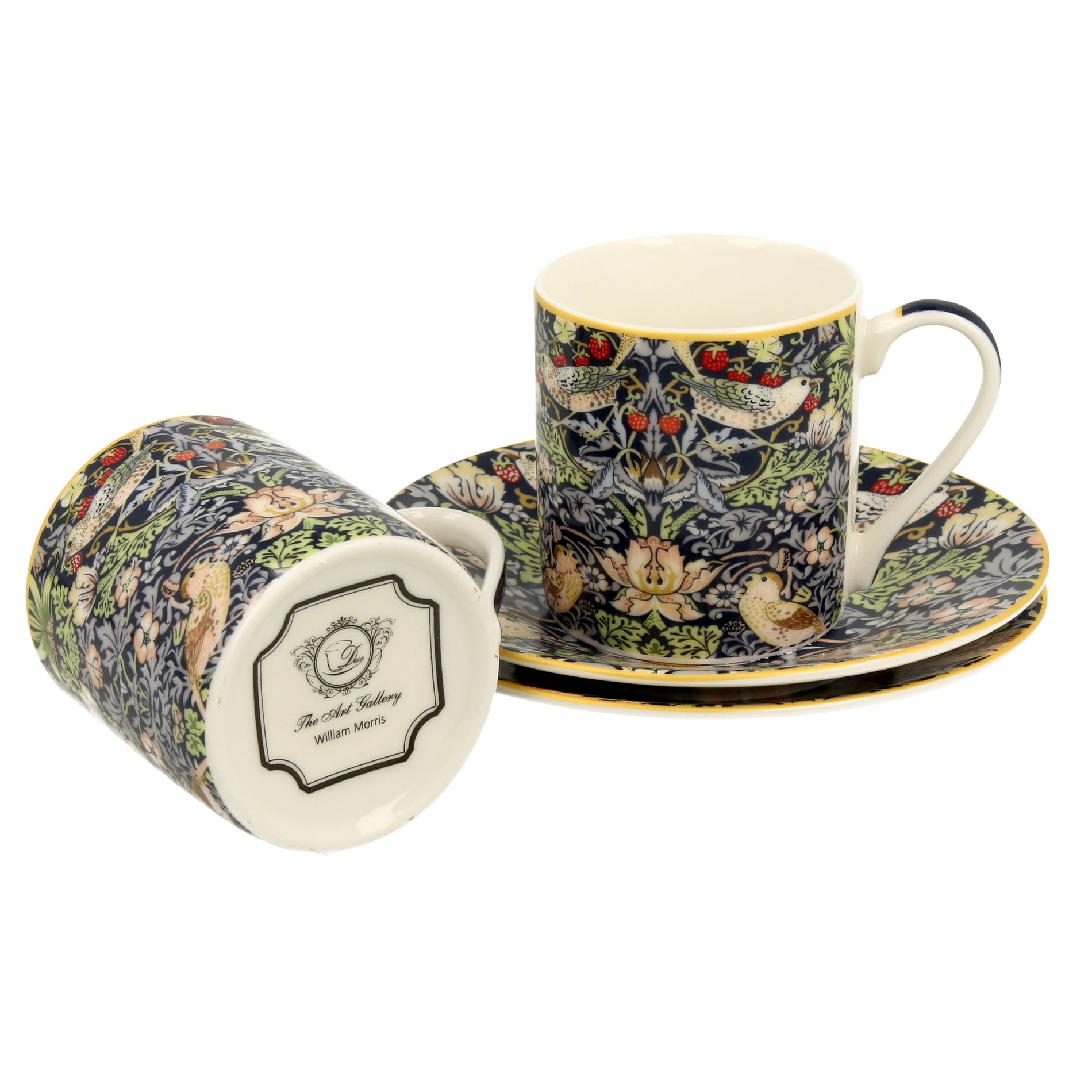 DUO Art Gallery By William Morris Strawberry Thief 90 ml 2 szt. wielokolorowe - filiżanki do espresso porcelanowe ze spodkami