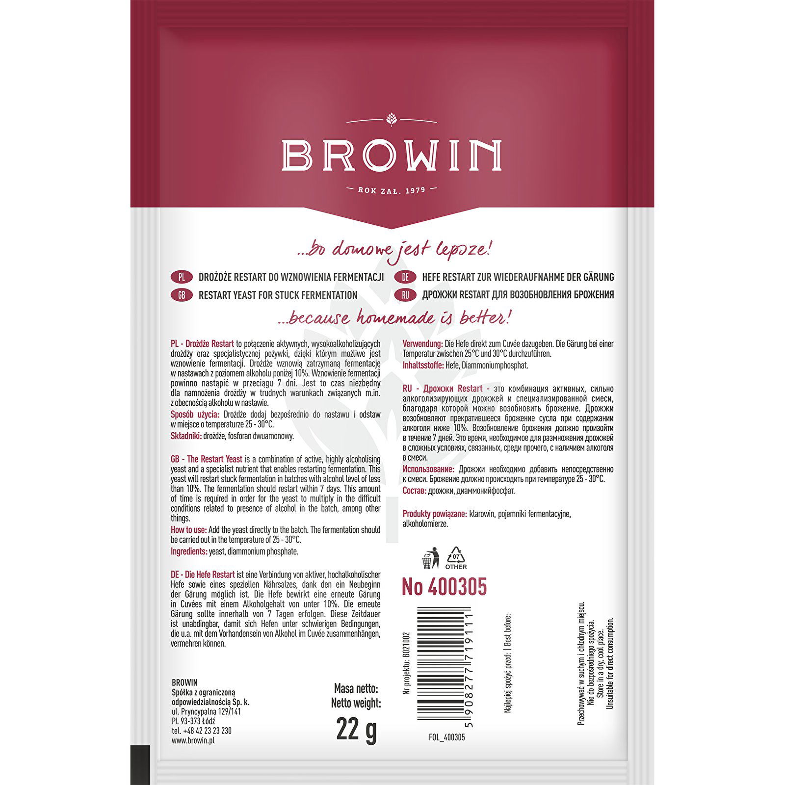 BROWIN Restart 22 g - vinné kvasinky pro obnovení kvašení