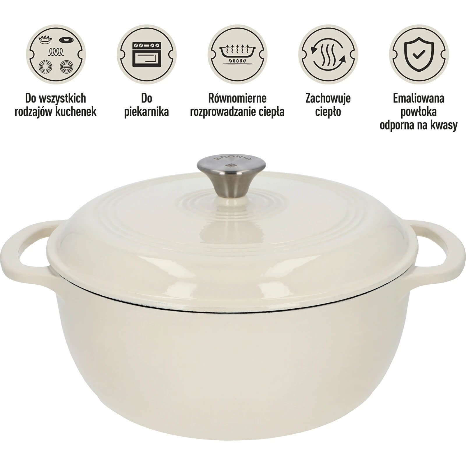 BROWIN Ecru 5,8 l - smaltovaný liatinový hrniec