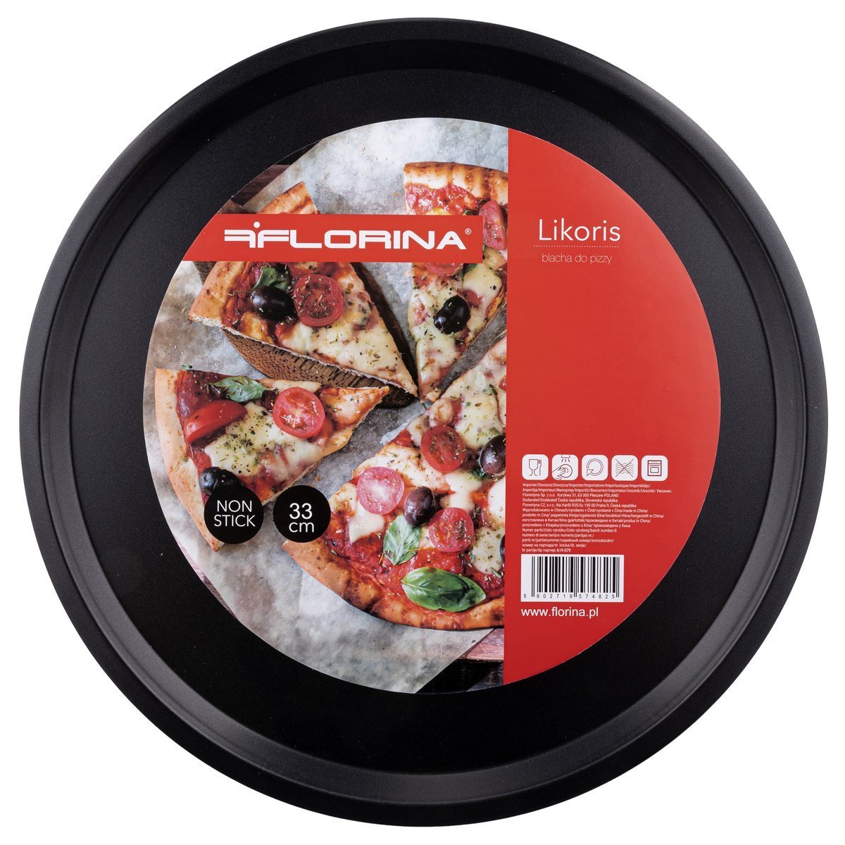 Plech na pizzu z uhlíkové oceli FLORINA LIKORIS ČERNÁ 33 cm