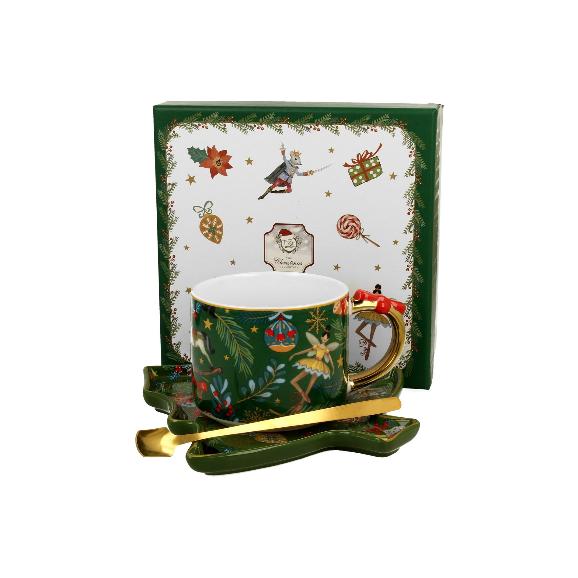 Vianočná porcelánová šálka s podšálkou a lyžičkou DUO CHRISTMAS SPIRIT 280 ml