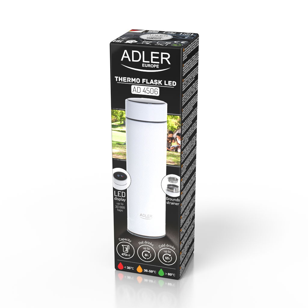 ADLER AD 4506w 0,47 l - termoska na kávu a čaj z nerezové oceli s teploměrem