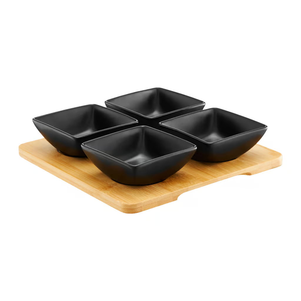 AMBITION Natural - porcelánové misky na dip a občerstvenie na podložke