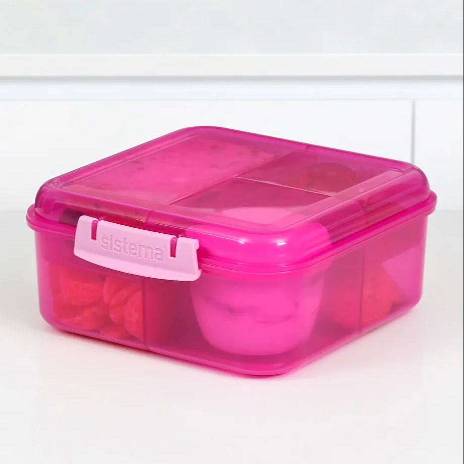 SISTEMA Lunch Bento Cube 1,25 l - obedová krabička / trojkomorová raňajková krabička s nádobkou na omáčku