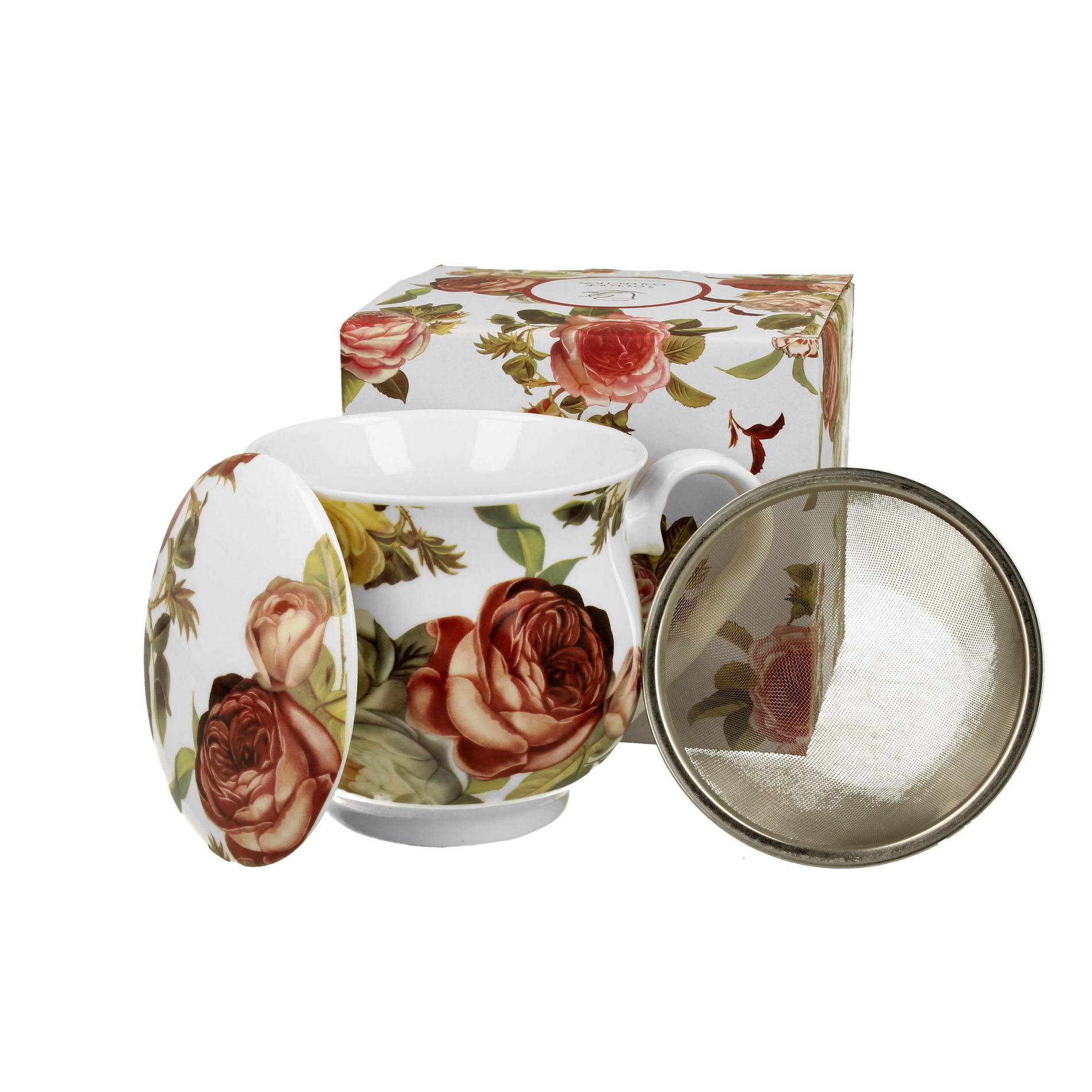 Porcelánový hrnček s čajovým filtrom a vekom DUO FIVE O''CLOCK KASANDRA 530 ml