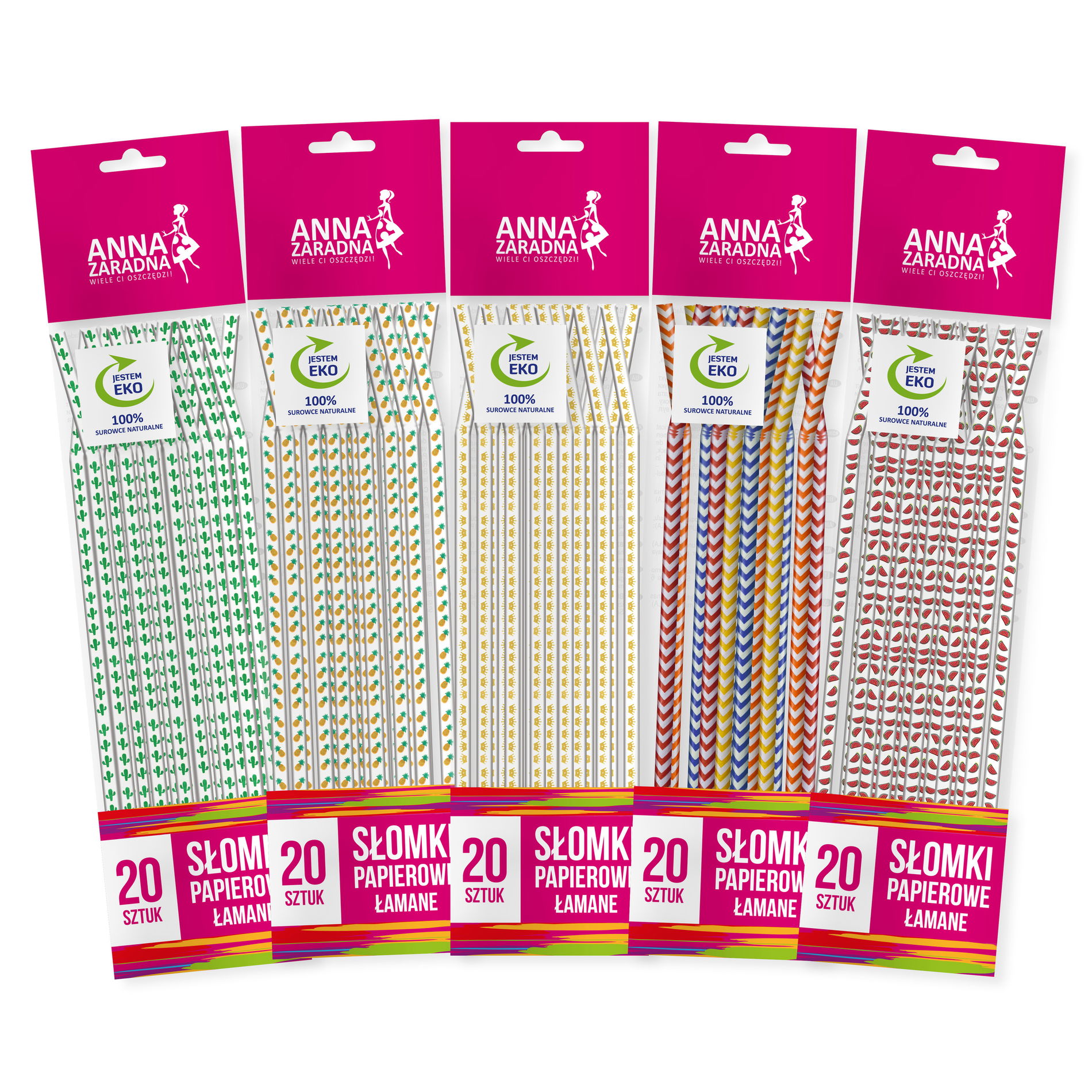 Jednorázová papírová brčka na nápoje ANNA ZARADNA MIX COLOURS 20 ks.