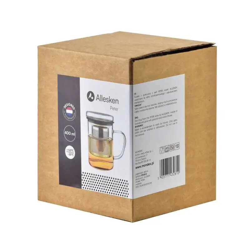 Kubek szklany z zaparzaczem i pokrywką z uszczelką PETER 400 ml