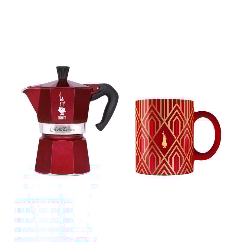 BIALETTI Moka Express Deco Glamour pre 3 šálky espressa (3 tz) - sada talianska kávovarica hliníková tlaková s hrnčekom