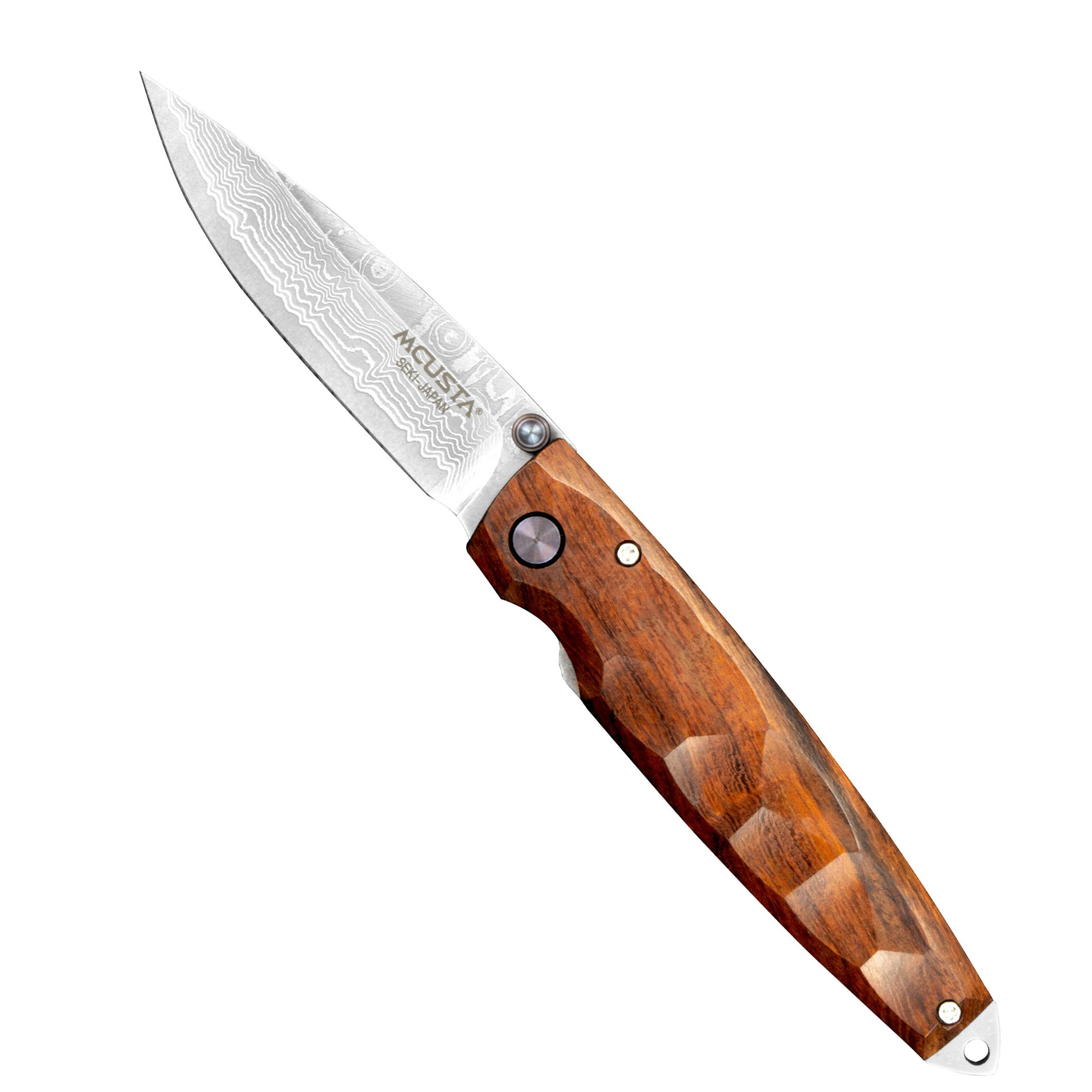 MCUSTA Shinra Emotion 2 Iron wood Damascus 6,5 cm - japoński nóż survivalowy składany ze stali damasceńskiej