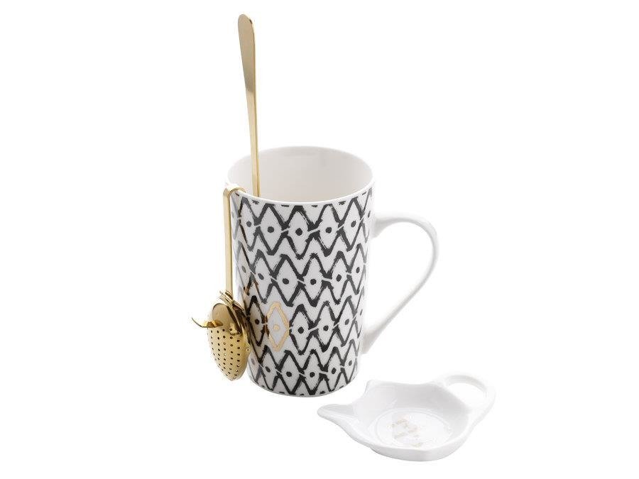 Kubek porcelanowy z zaparzaczem i podkładką na torebki od herbaty FLORINA GLITZ 350 ml