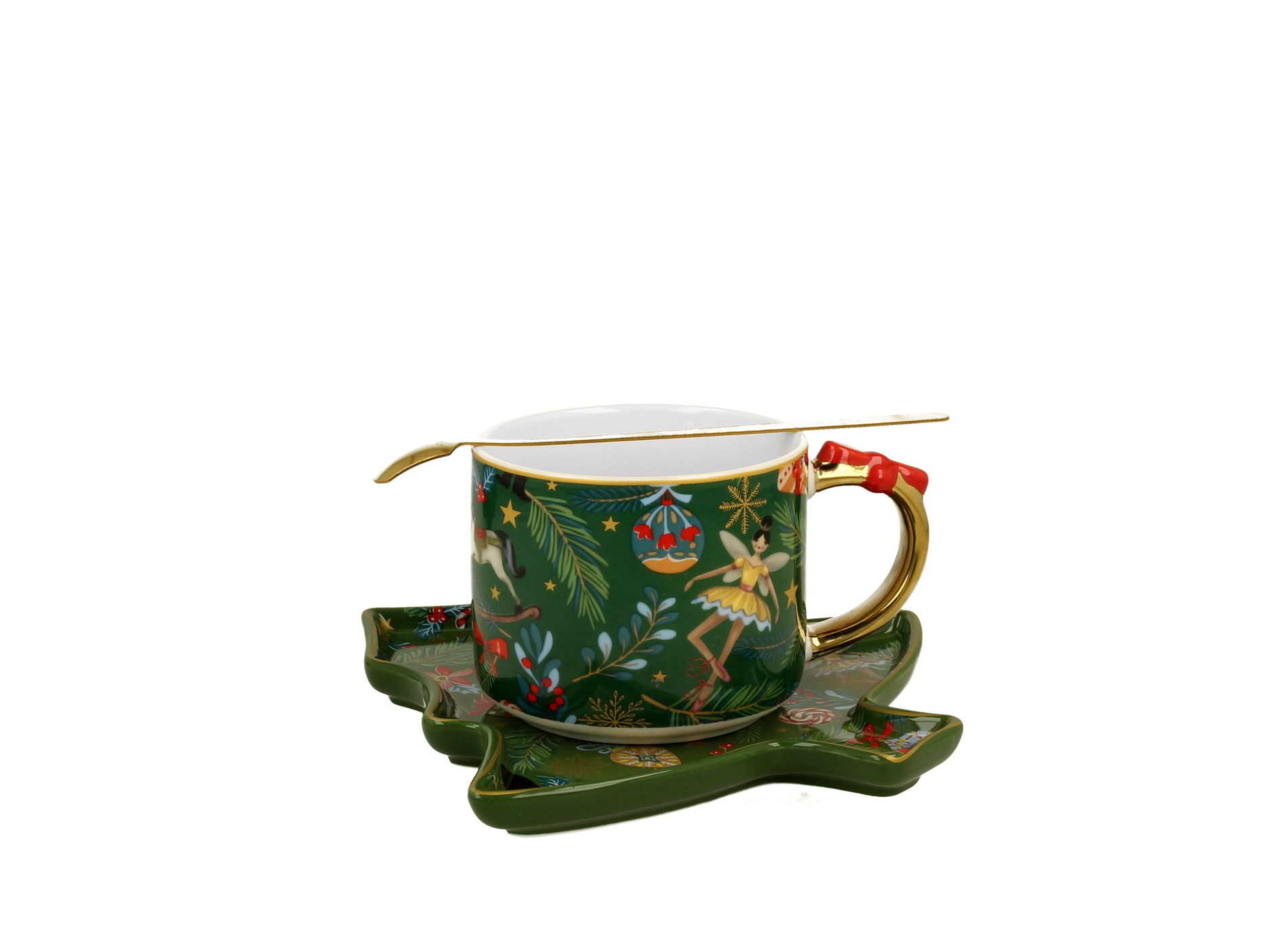 Vianočná porcelánová šálka s podšálkou a lyžičkou DUO CHRISTMAS SPIRIT 280 ml
