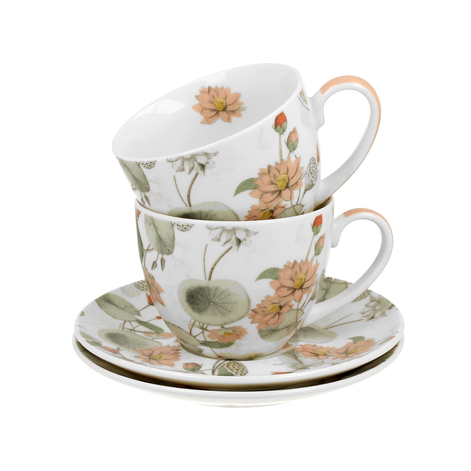 Porcelánové šálky na kávu a čaj s podšálky DUO FIVE O''CLOCK YVONNE 250 ml 2 ks.