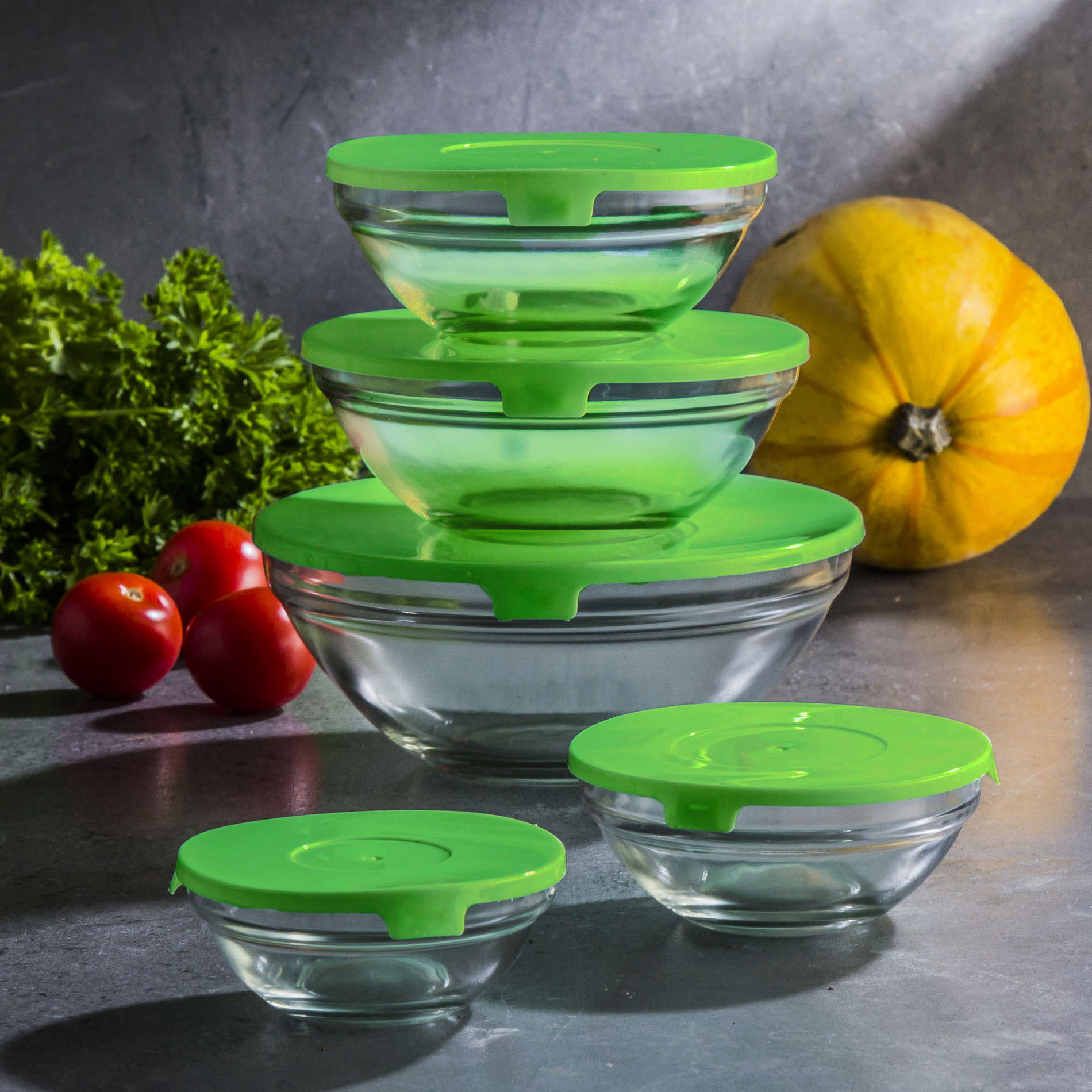 Skleněné misky / salátové mísy s víčkem s víčky TADAR BOWL SET 5 ks