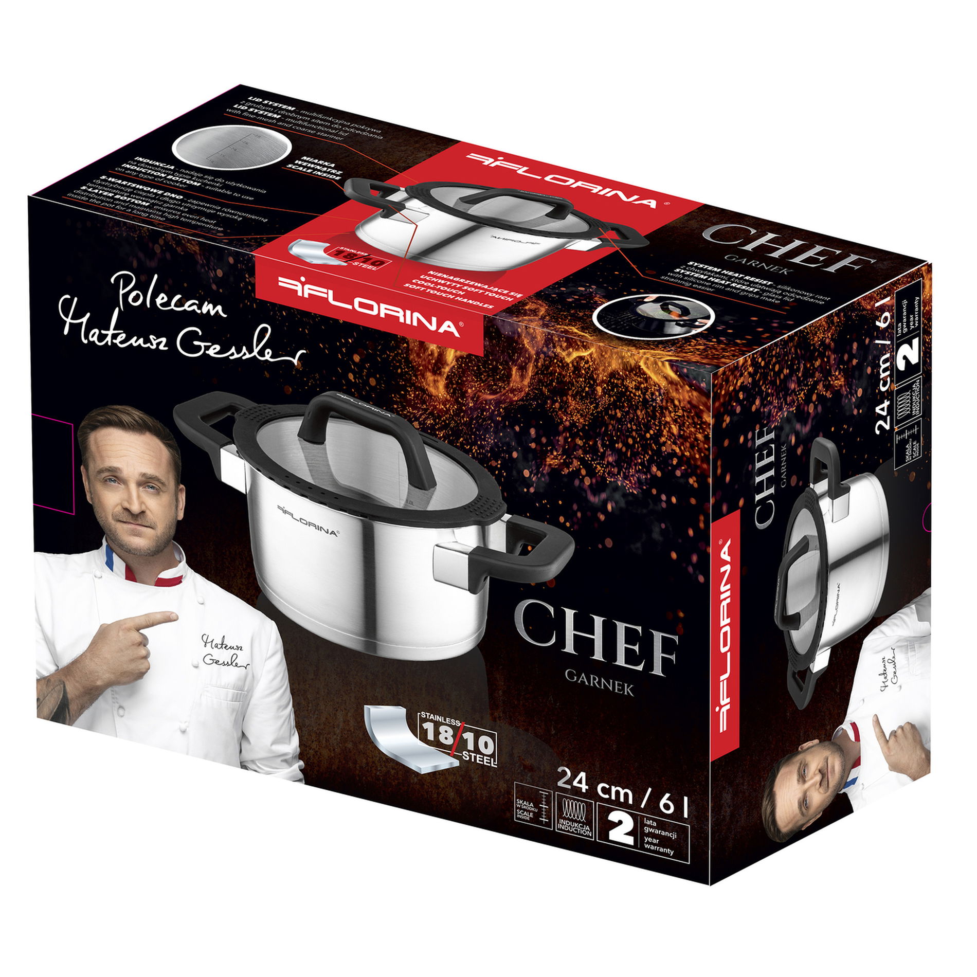 Hrniec z nerezovej ocele s pokrievkou FLORINA CHEF 6 l