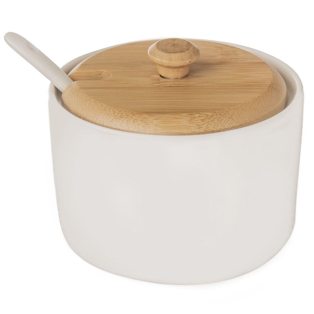 BÍLÁ LÍNOVÁ MÍSA NA CUKR porcelánová cukřenka se lžičkou