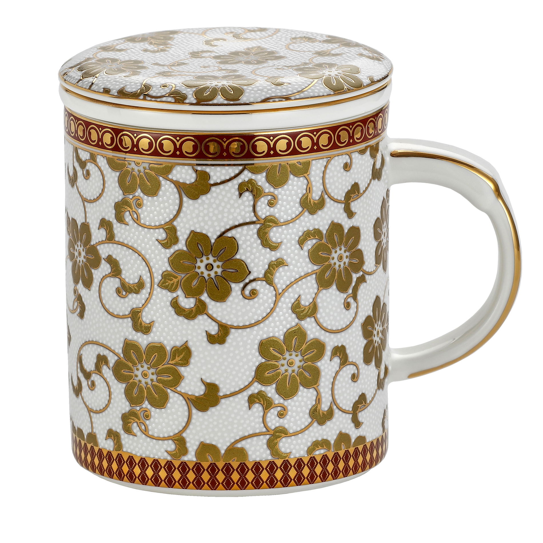 Kubek porcelanowy z zaparzaczem i pokrywką 500 ml