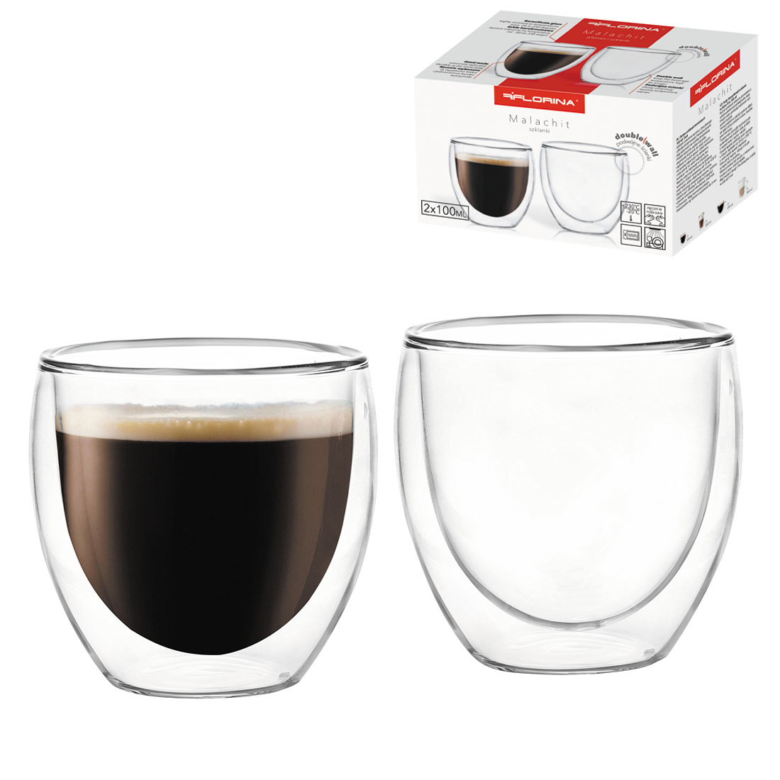 Dvoustěnná skleněná termo sklenice na espresso FLORINA MALACHIT 100 ml 2 ks