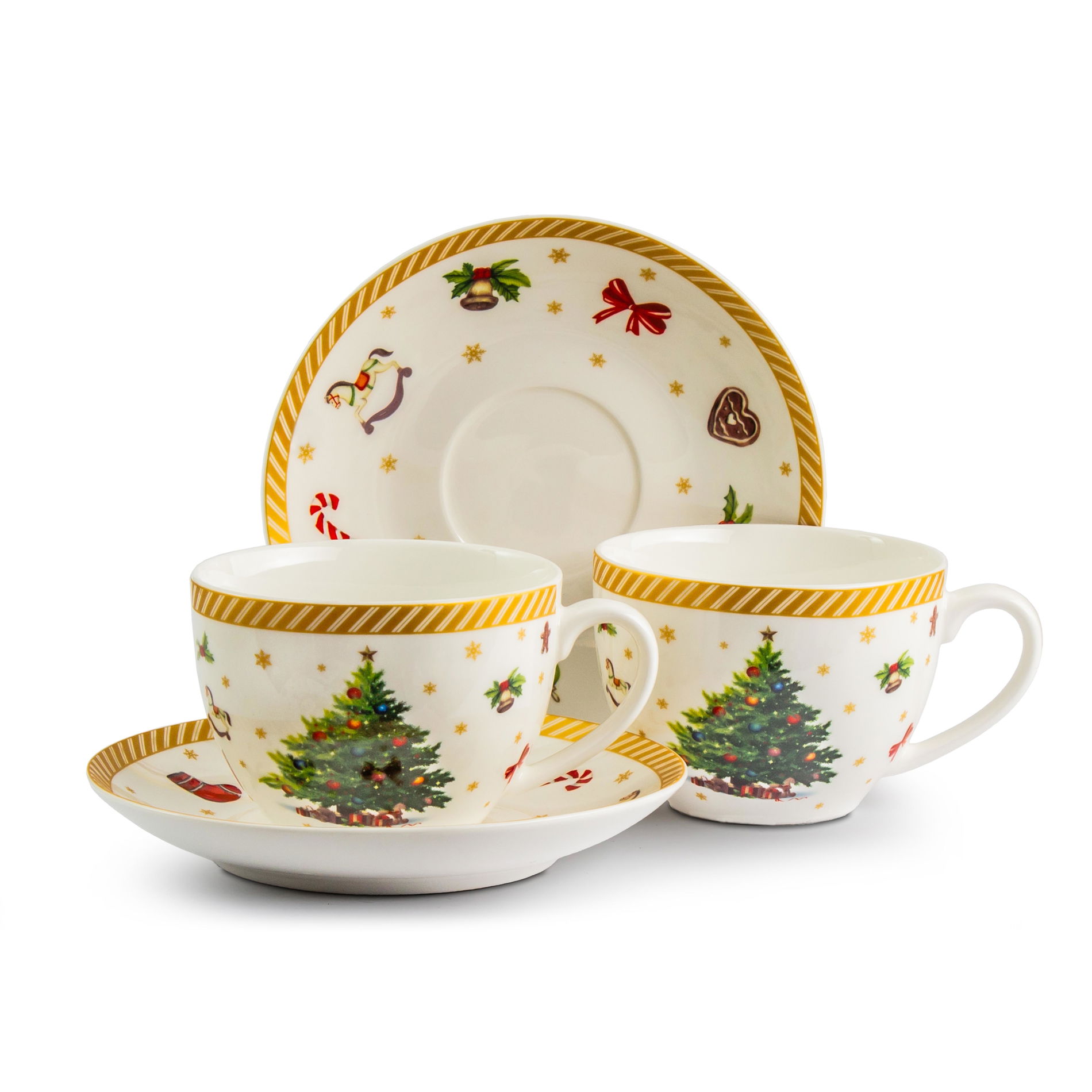 Porcelánové šálky na kávu a čaj s podšálky DUO CHRISTMAS TREE 280 ml 2 ks.