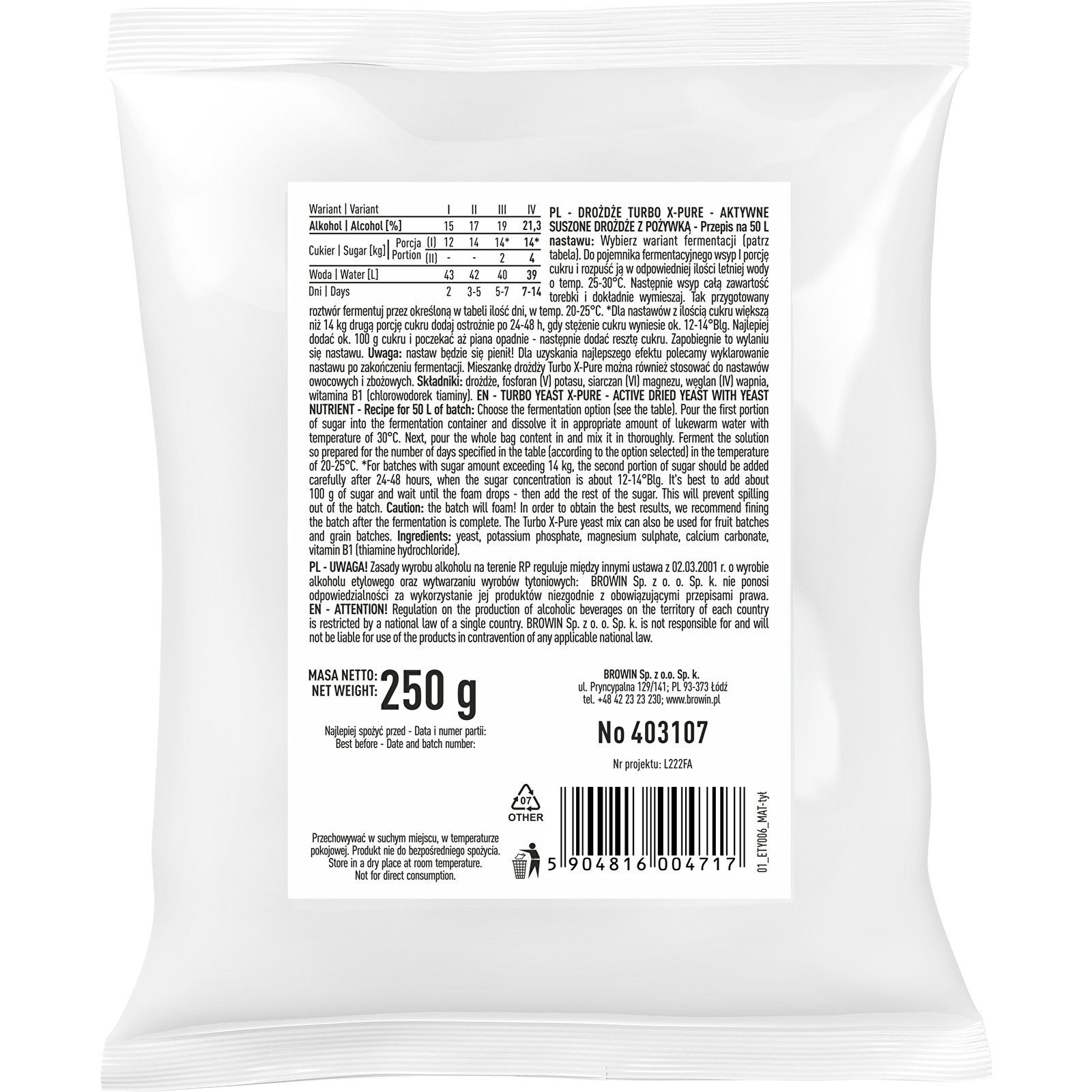 BROWIN Turbo X-Pure 250 g - vínne kvasinky