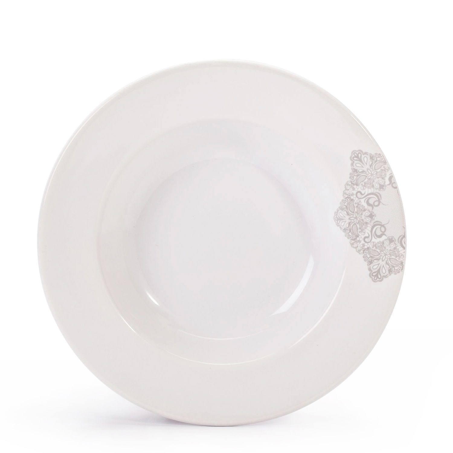Hluboký porcelánový obědový talíř FLORINA KRAJKA BÍLÝ 22 cm