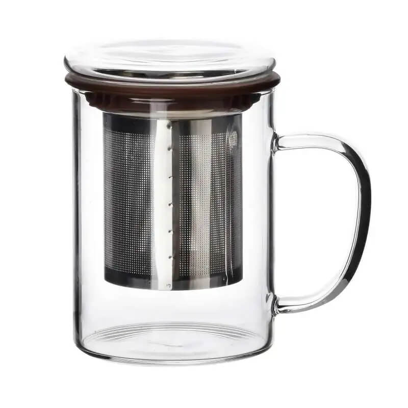 Kubek szklany z zaparzaczem i pokrywką z uszczelką PETER 400 ml