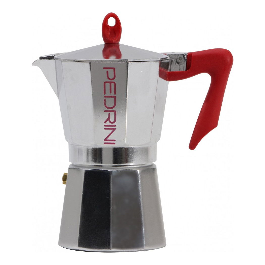 PEDRINI Kaffettiera Red na 3 filiżanki espresso (3 tz) - kawiarka aluminiowa ciśnieniowa