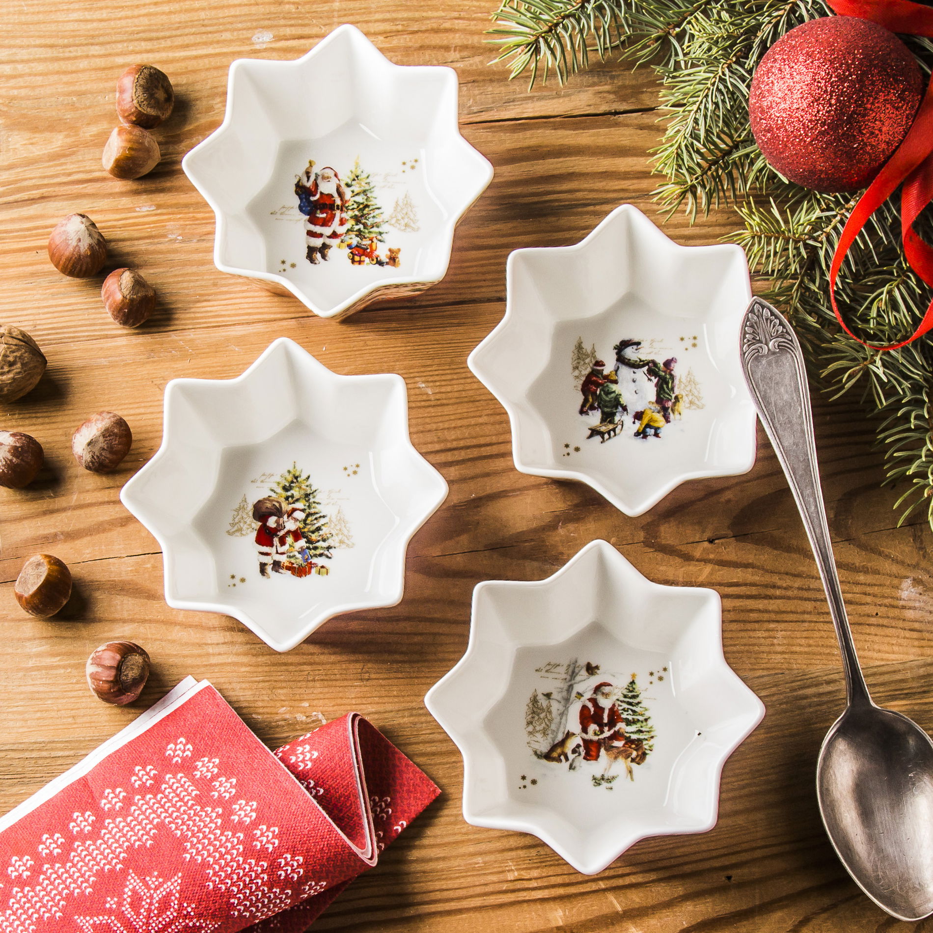 Porcelánové misky na dipy CHRISTMAS MEMORIES BÍLO-ČERVENÉ 4 ks
