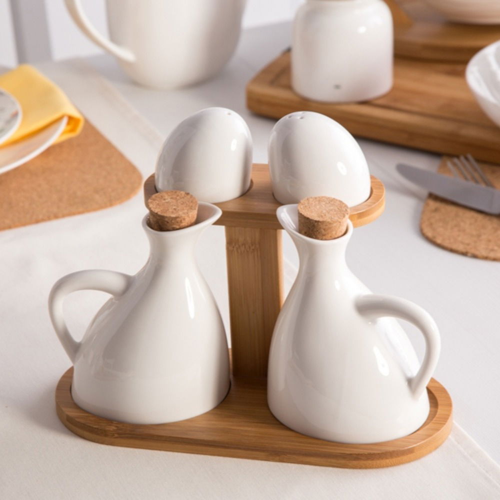 Porcelánové dózy na koření na podložce REGULAR BÍLÉ 4 ks