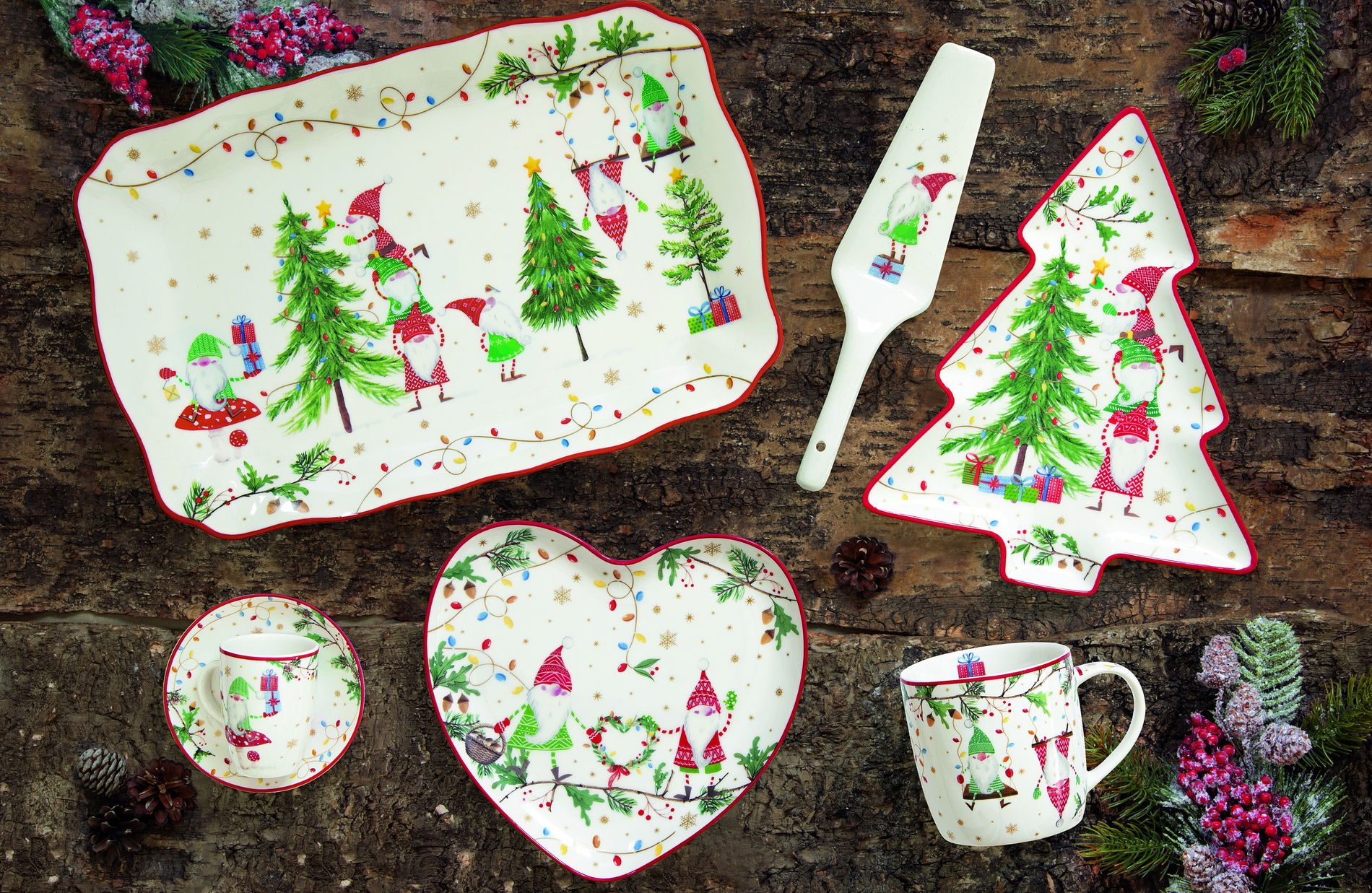 Porcelánový vianočný hrnček s lyžičkou a podložkou EASY LIFE READY FOR CHRISTMAS 300 ml