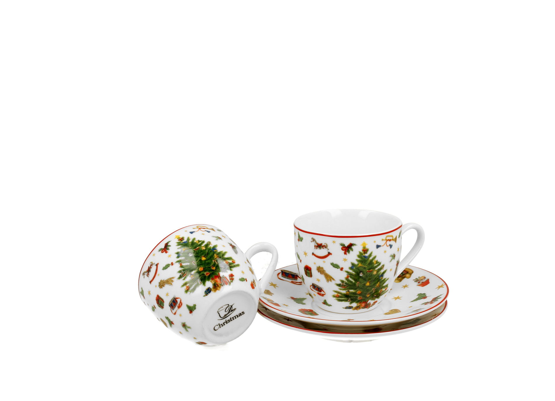 Filiżanki świąteczne do espresso porcelanowe ze spodkami DUO CHRISTMAS TREE 90 ml 2 szt.