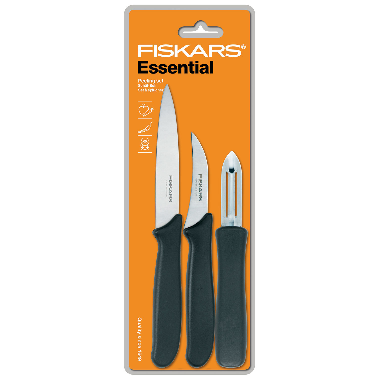 FISKARS Essential 3 el. černé - kuchyňské nože z nerezové oceli