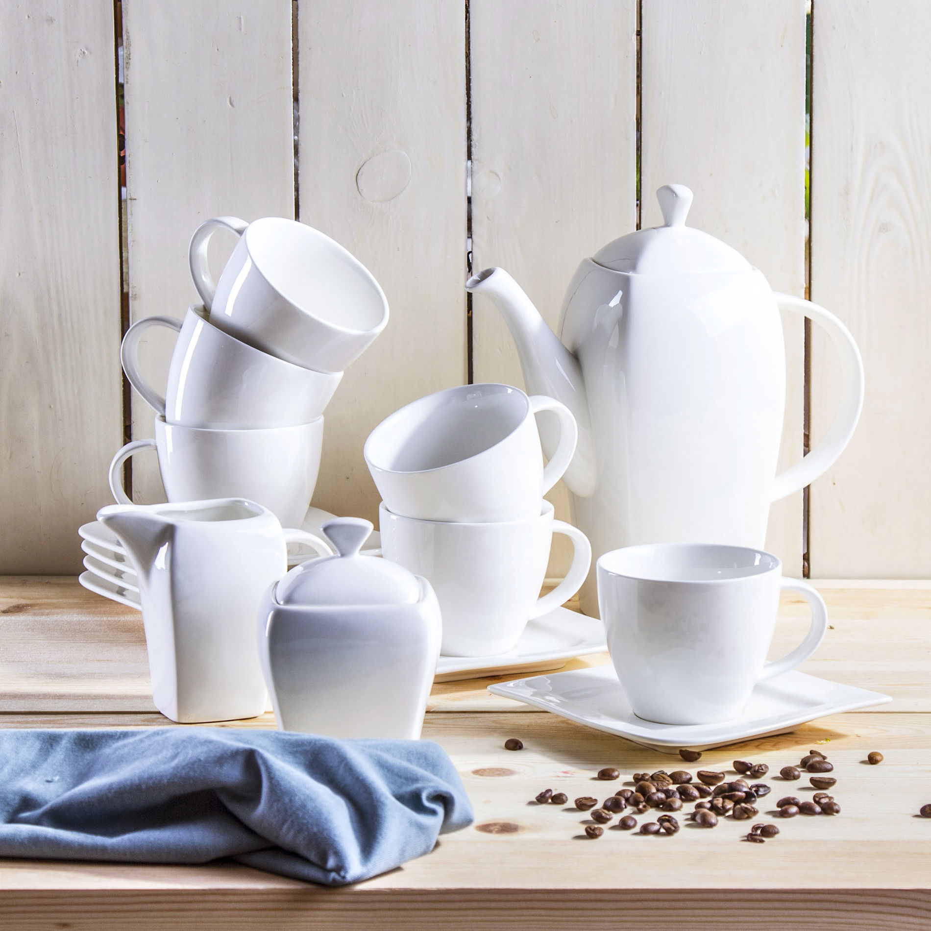 AMBITION Fala 200 ml 6 szt. - filiżanki do kawy i herbaty porcelanowe ze spodkami