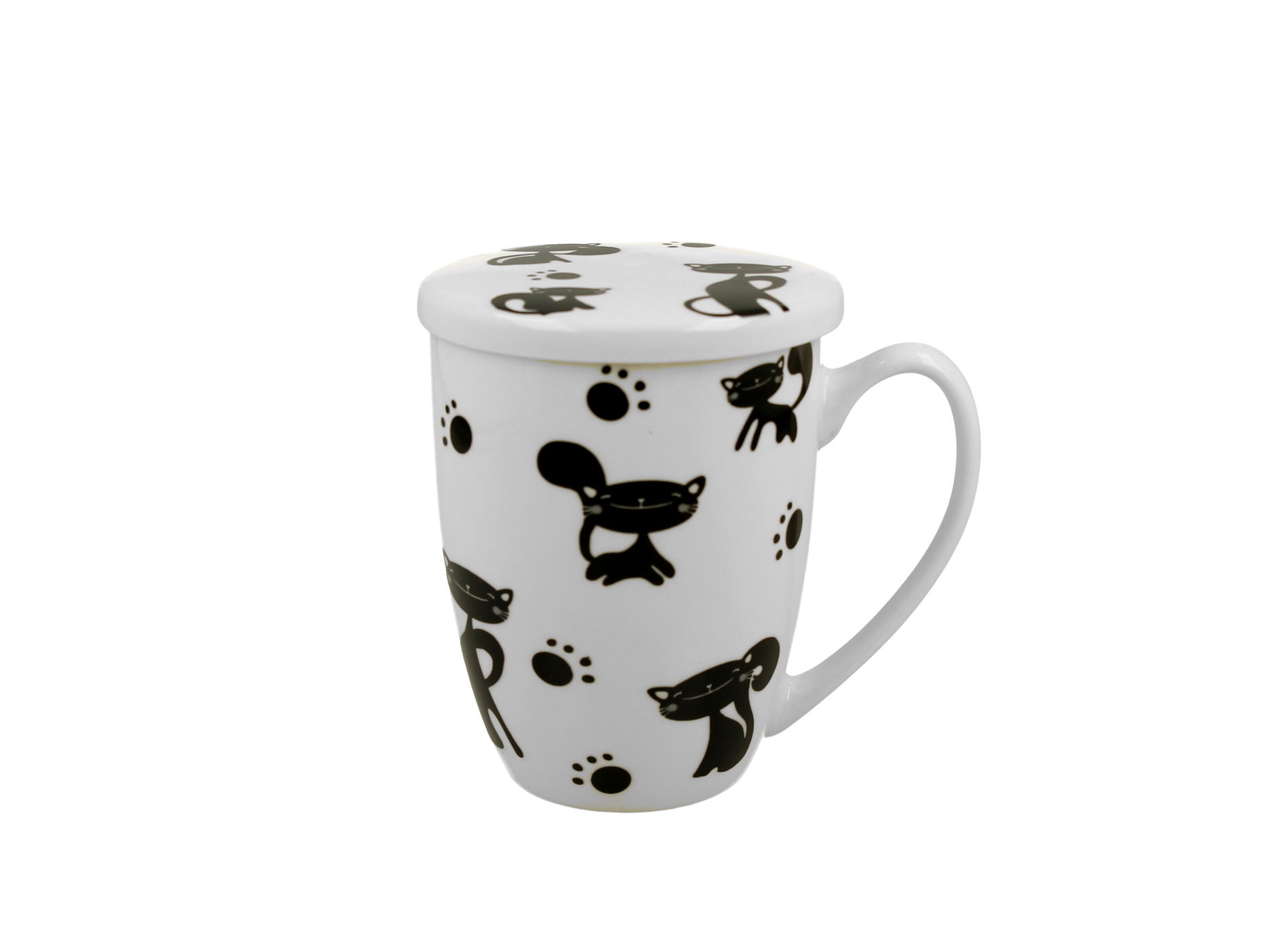 Kubek porcelanowy z zaparzaczem DUO ANIMALS KOTY CZARNE 350 ml