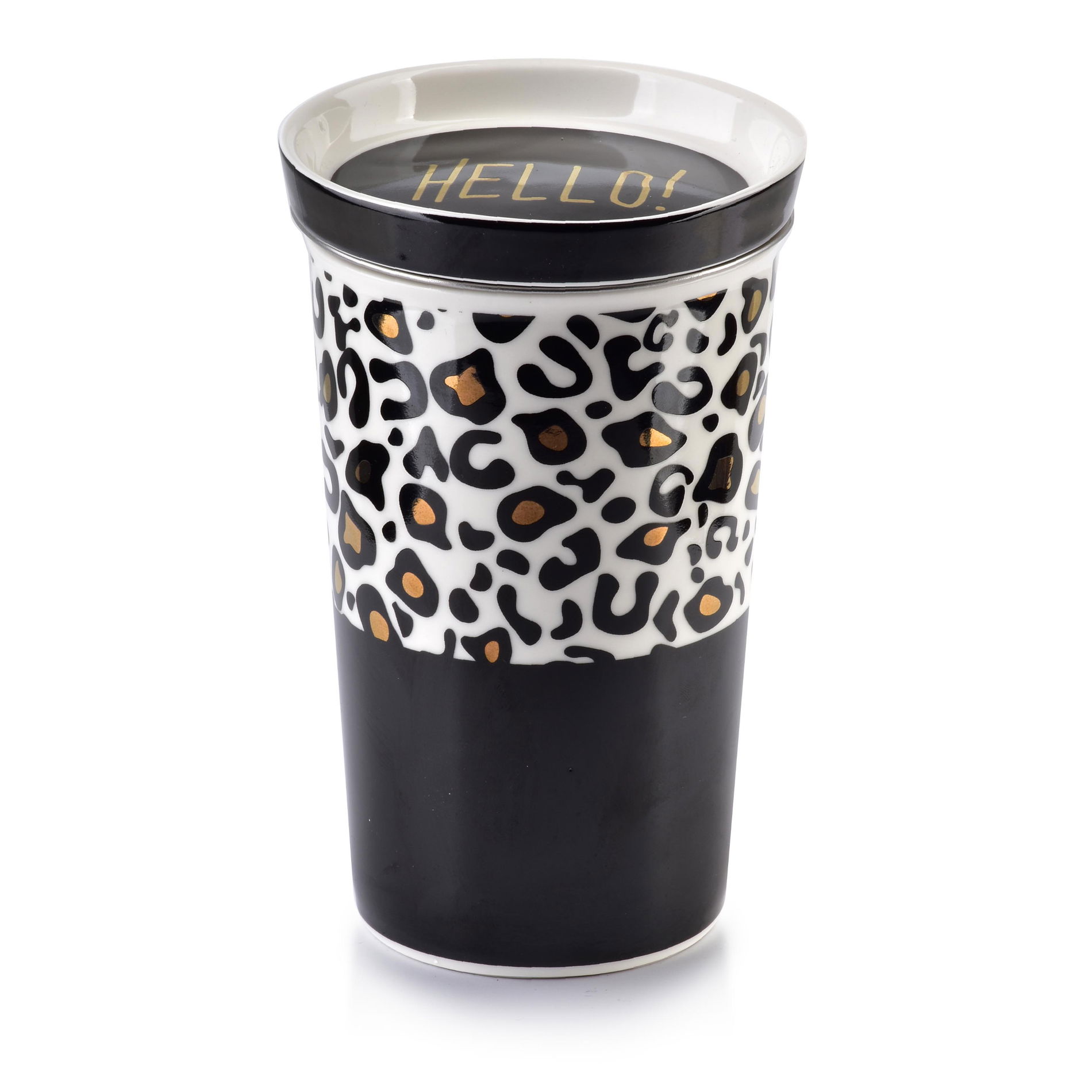 Porcelánový hrnček s čajovým infúzerom a viečkom AFFEK DESIGN WILD BIELO-ČIERNY 410 ml