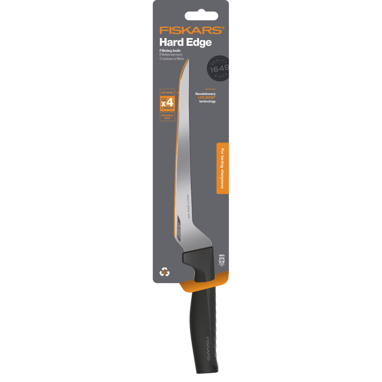 FISKARS Hard Edge 21,7 cm černý - filetovací nůž na ryby z nerezové oceli
