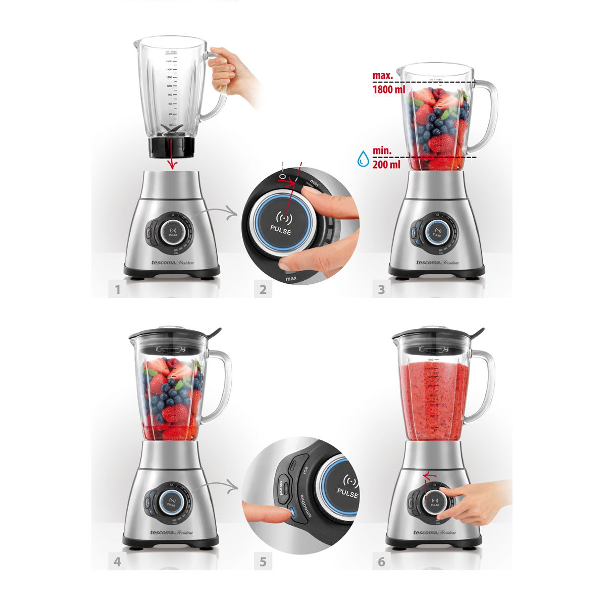 TESCOMA President 1,8 l černý - skleněný stolni mixer (smoothie)