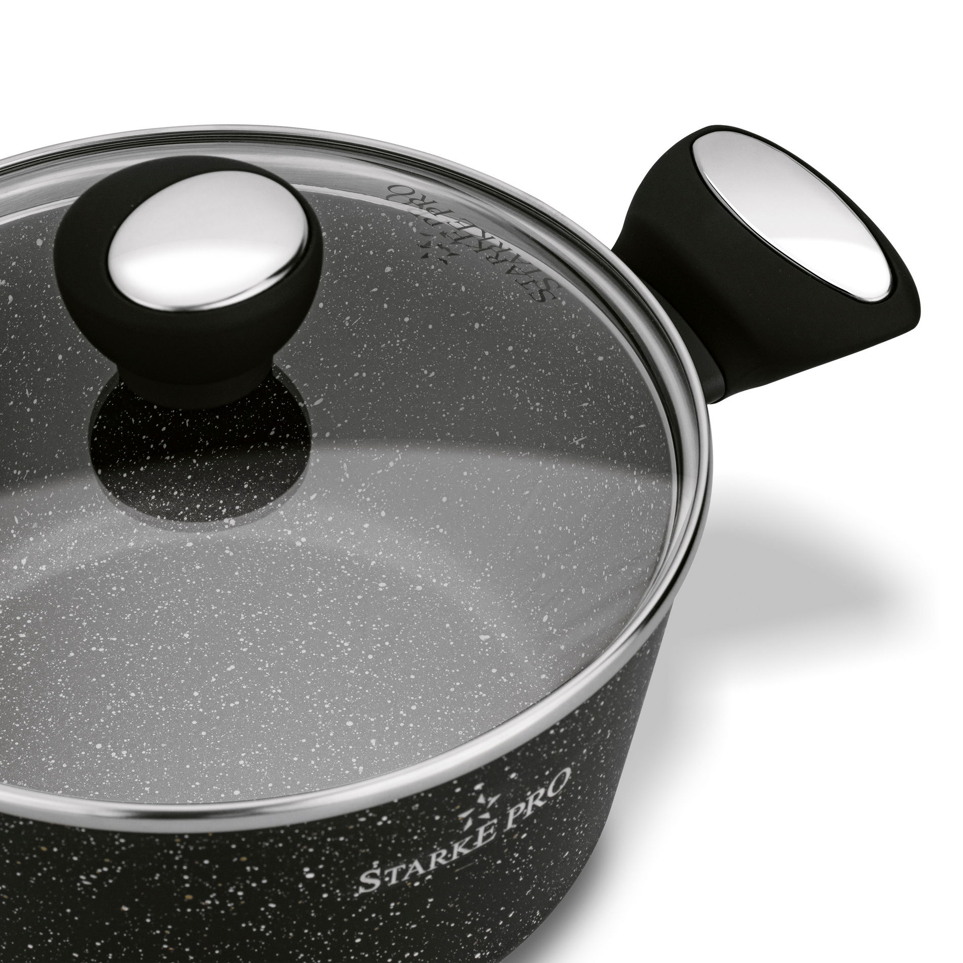 Zestaw 4 garnków granitowych z pokrywkami i patelnią STARKE PRO STRAPPO MARBLE 10 el.
