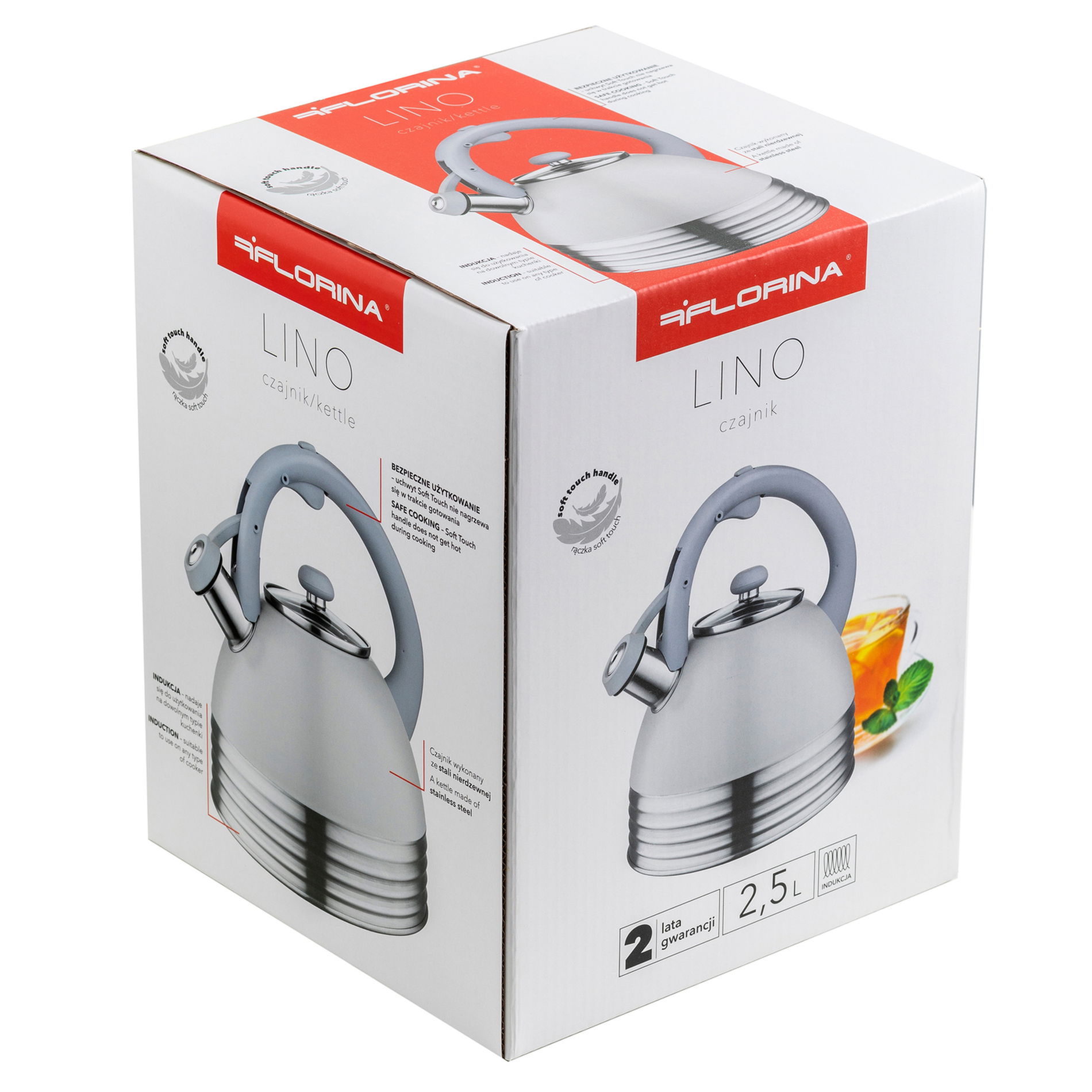 Konvice z nerezové oceli s píšťalkou FLORINA LINO 2,5 l