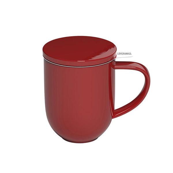 LOVERAMICS Pro Tea Red 300 ml - kubek porcelanowy z zaparzaczem i pokrywką
