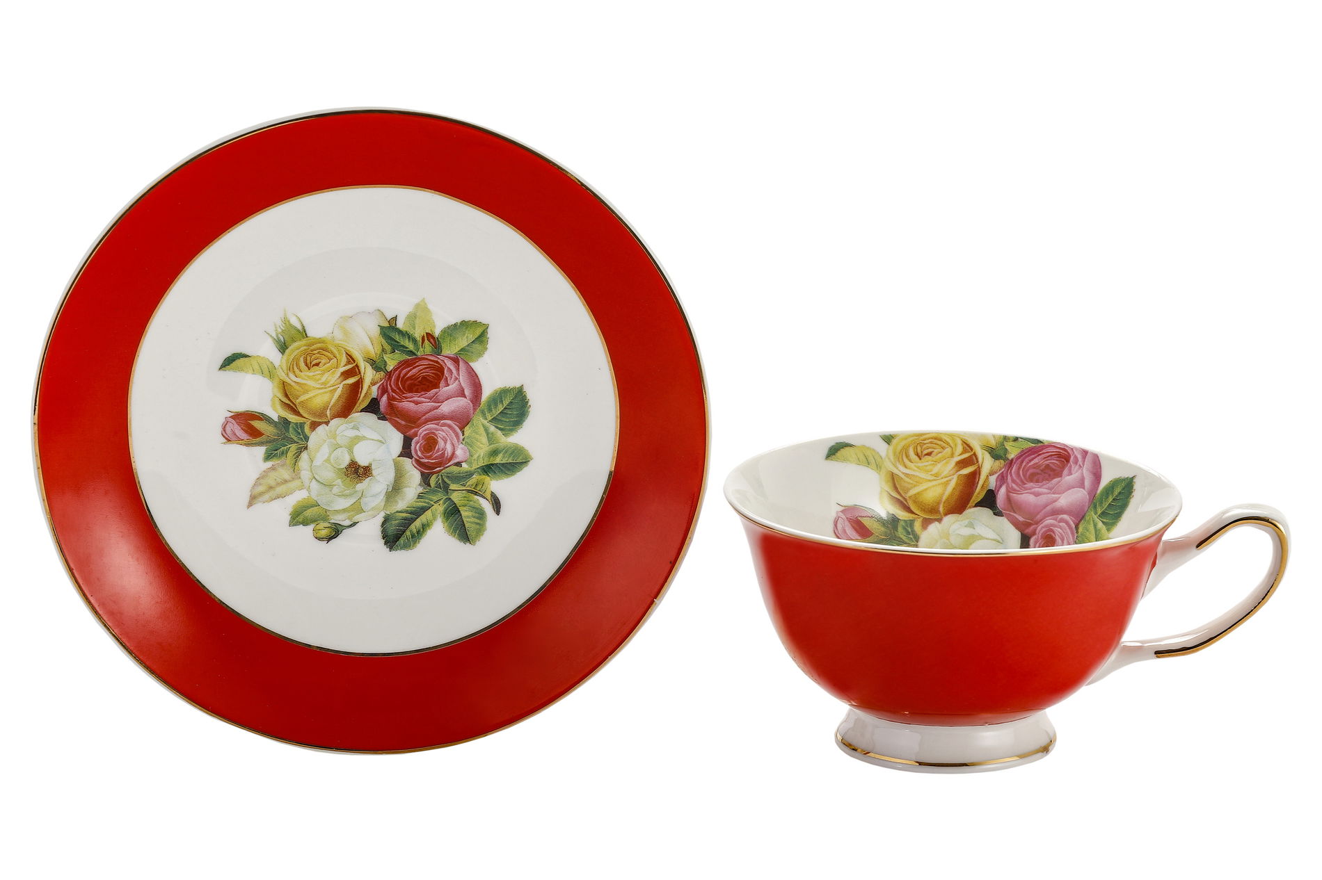 Porcelánový šálek na čaj a kávu s podšálkem RED 200 ml