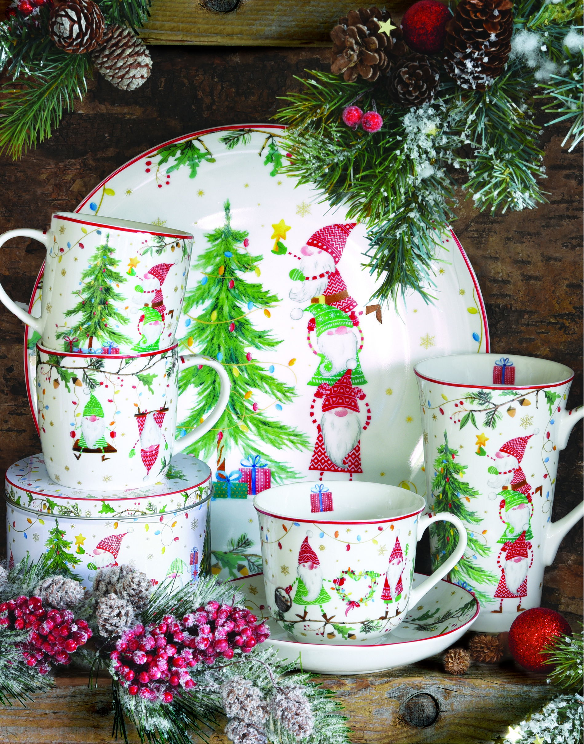 Porcelánový vianočný hrnček s lyžičkou a podložkou EASY LIFE READY FOR CHRISTMAS 300 ml