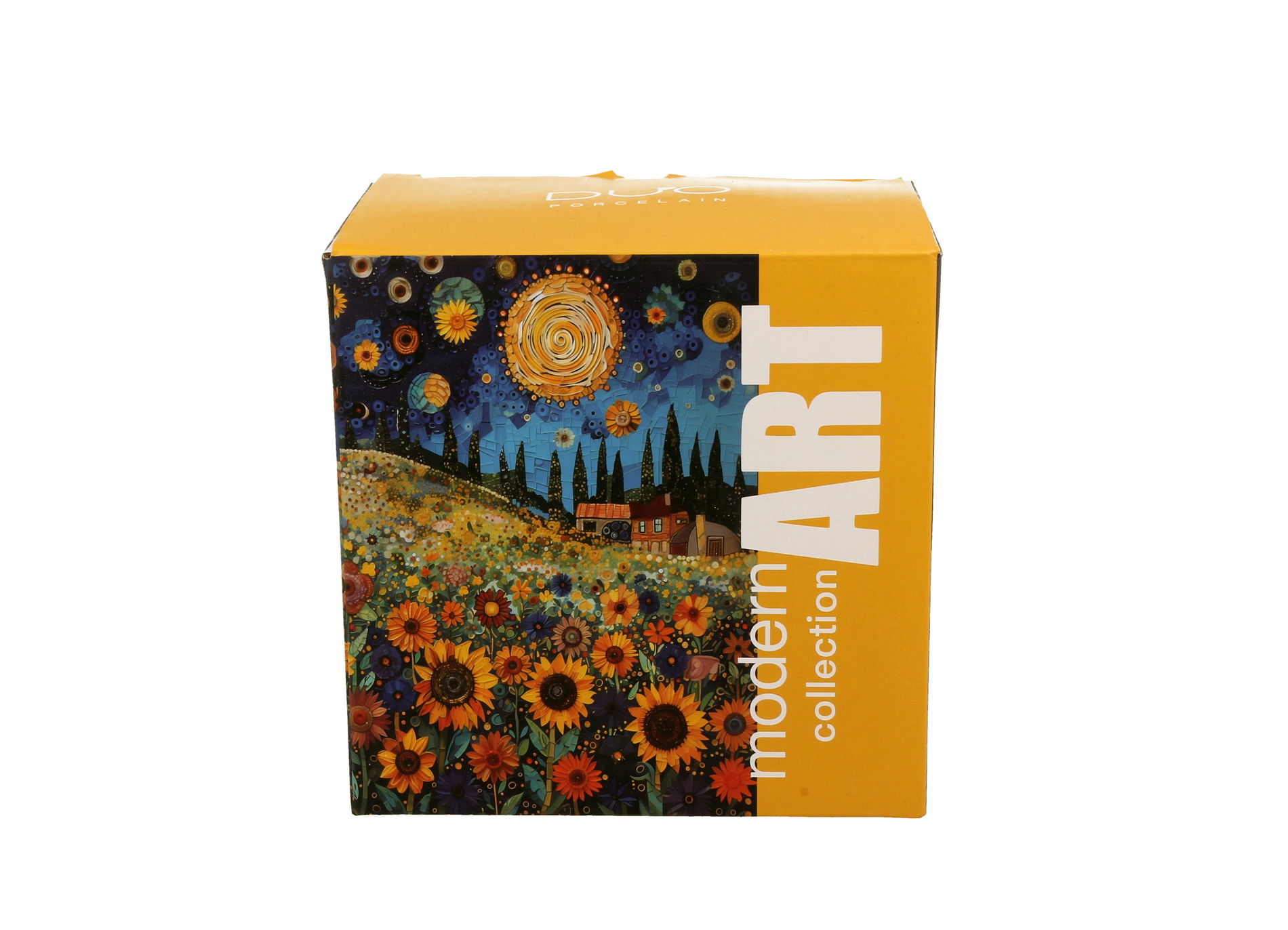 Kubek porcelanowy z zaparzaczem i pokrywką DUO MODERN SUNFLOWER FIELD 450 ml
