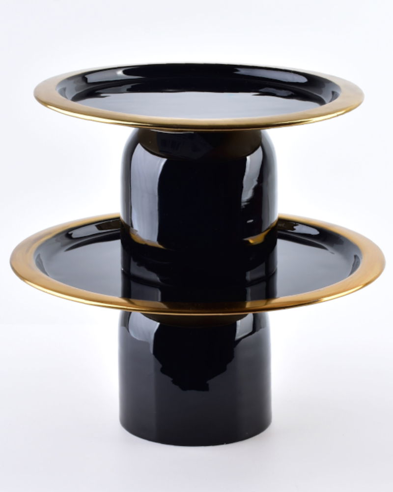 Kovový, ozdobný zvýšený podnos MONDEX ANISHA BLACK ČERNÝ 13,5 cm
